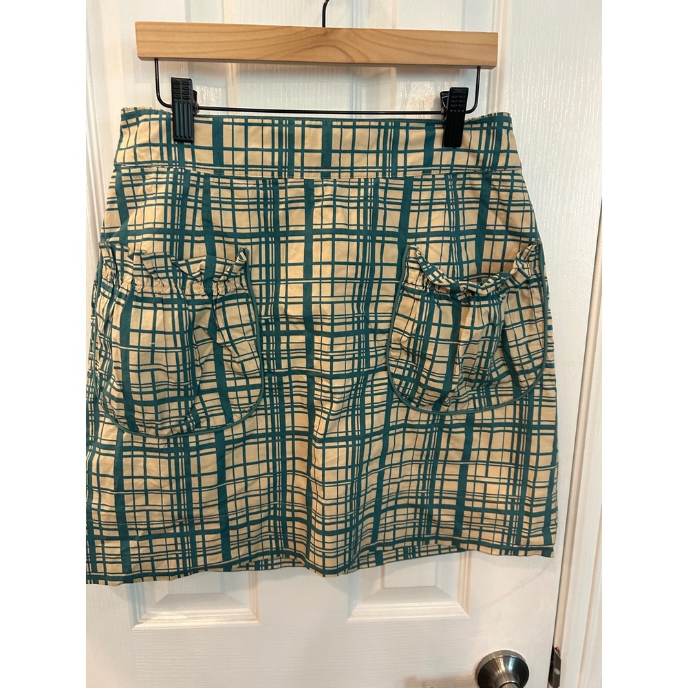 Girls From Savoy Mini Skirt Teal Cream Grid Plaid Cargo Pocket Exposed Zip bin D